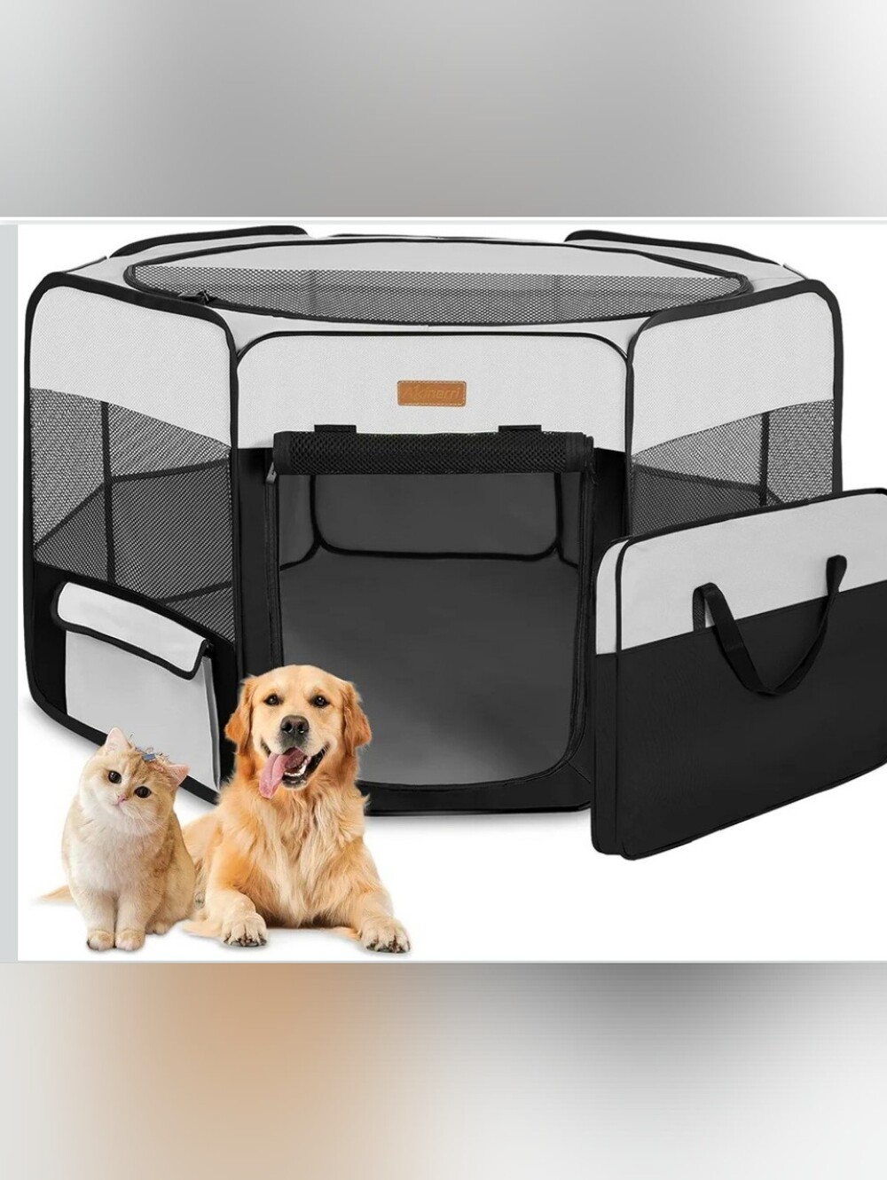 Gray & Black Foldable Dog Playpen